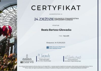 Certyfikat - Dr Beata Bartosz-Głowacka - Dentysta Raszyn